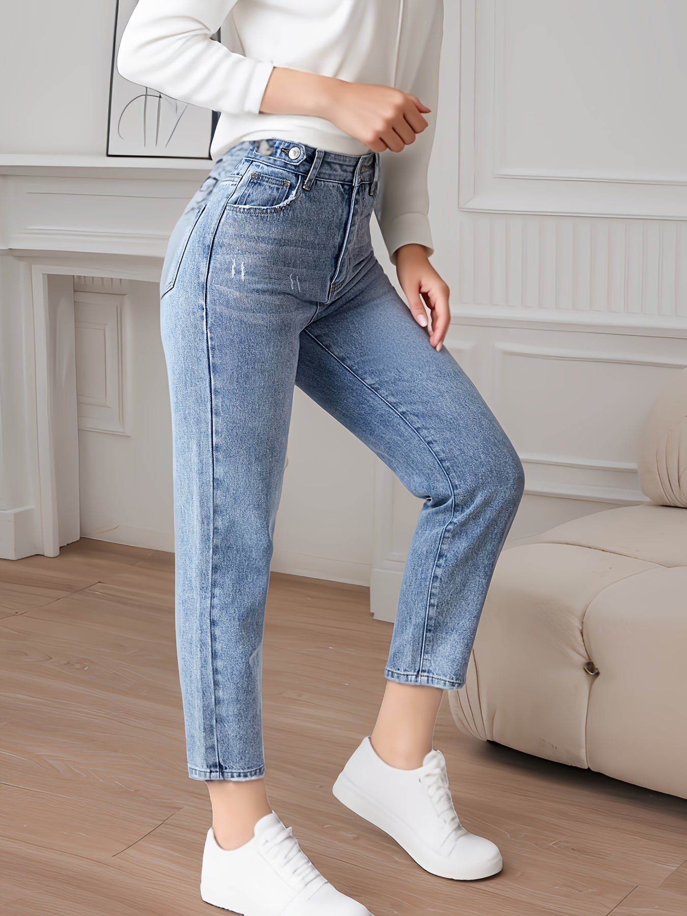 LUSSO™ - Einfarbige Hohe Taille Jeans in Gewaschenem Blau
