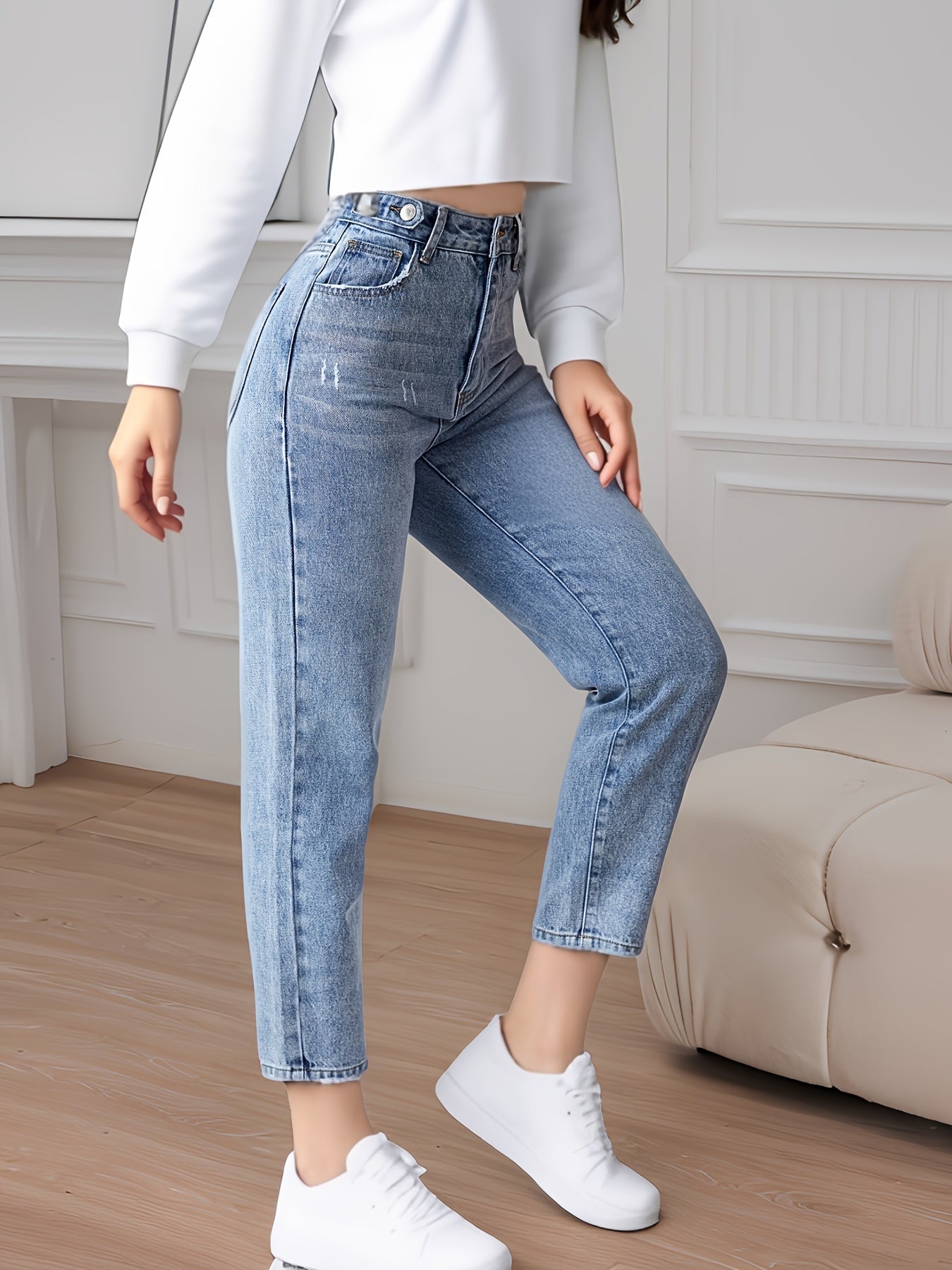 LUSSO™ - Einfarbige Hohe Taille Jeans in Gewaschenem Blau