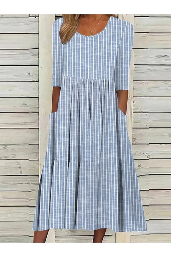 Hilda – Gestreiftes Kleid mit halblangen Ärmeln