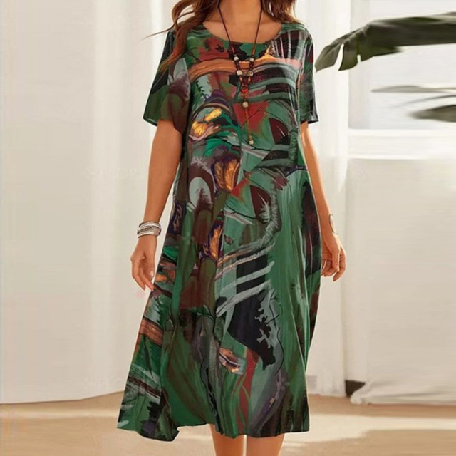 Lidia – Buntes Midikleid mit kurzen Ärmeln