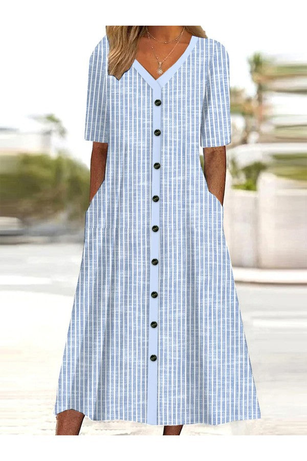 Adelaide – Gestreiftes Baumwollkleid mit V-Ausschnitt