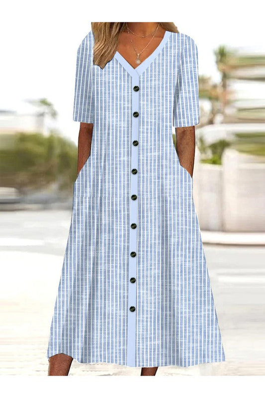 Adelaide – Gestreiftes Baumwollkleid mit V-Ausschnitt